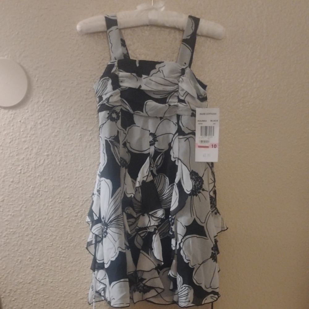 Rare Editions Black and White Floral Kids Dress